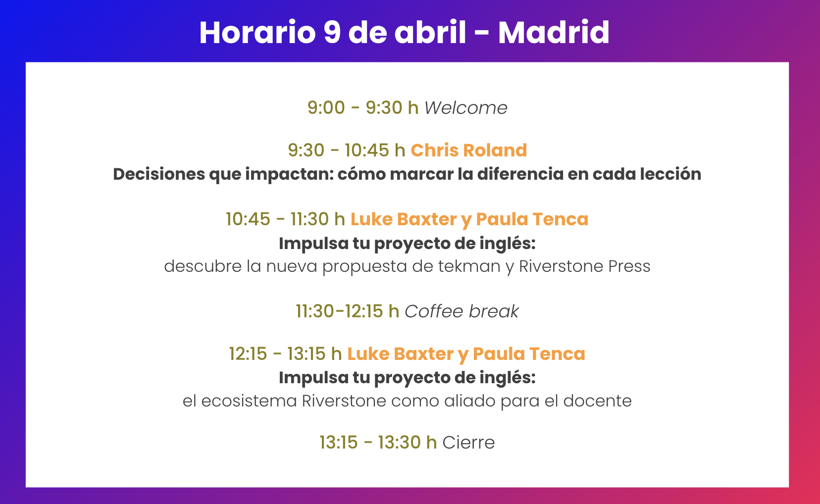 Horario Impact teaching MAD